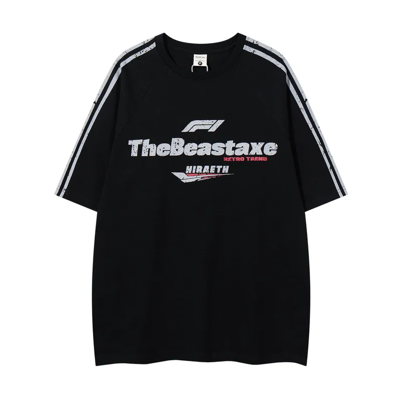 Jiayiku Men's  Summer New American Retro Fashion Brand Tee Culture Shirt Letter Printing Short-sleeved T-shirt