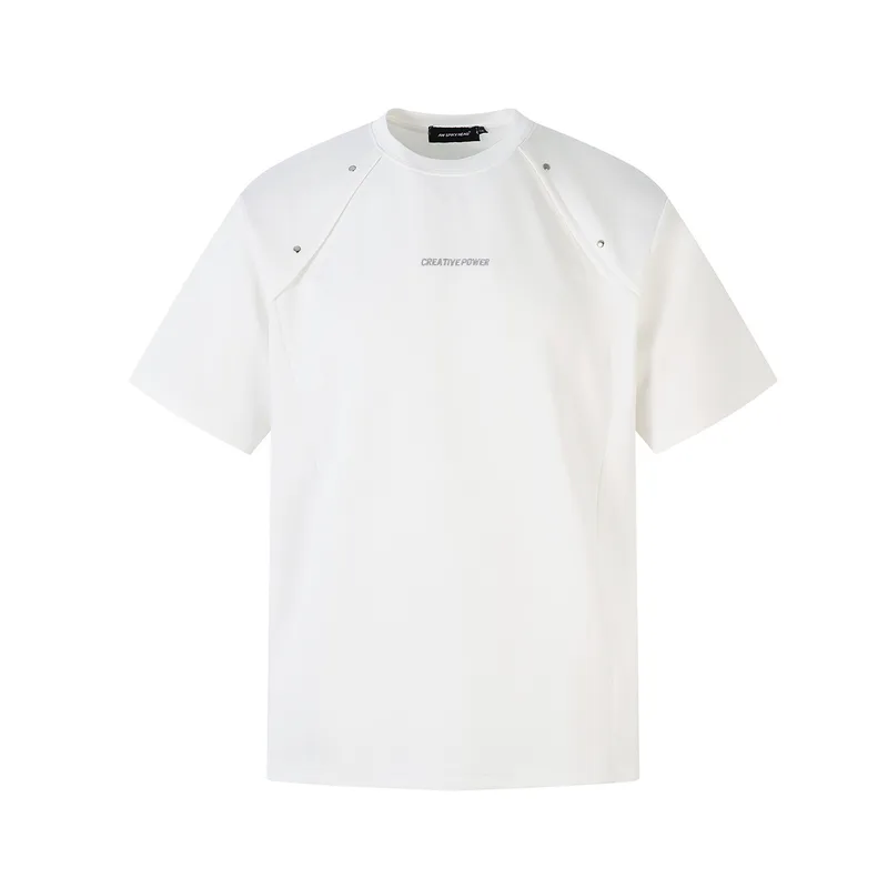 Jiayiku Men's  Summer New American Street Fashion Brand Rivet Design Solid Color All-match Short-sleeved T-shirt For Men