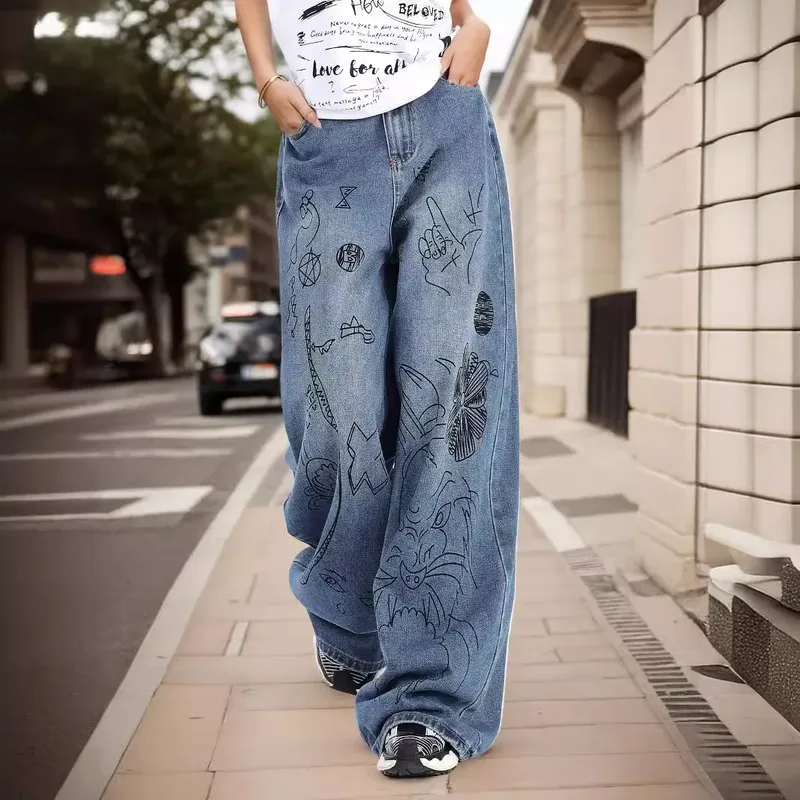Women's Casual Daily Streetwear Graffiti Full Length Jeans