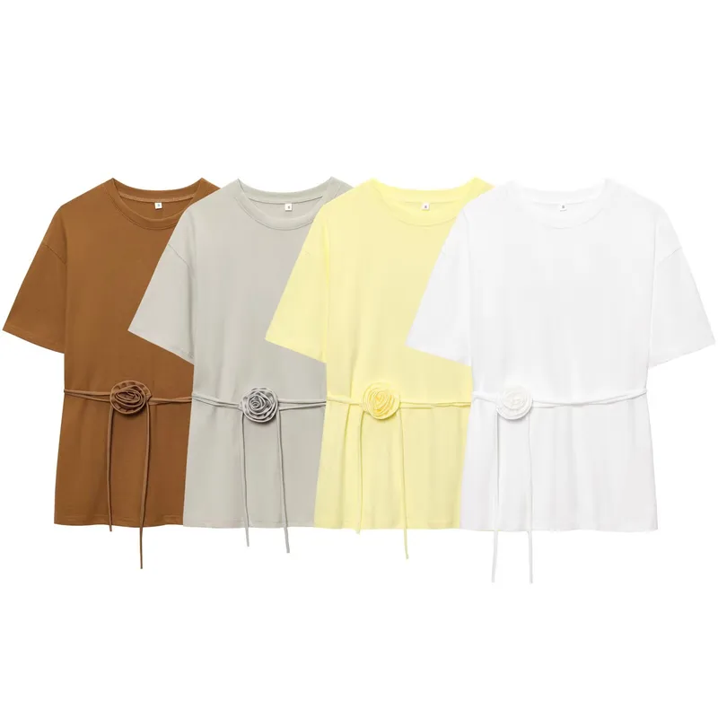 Ladies Basic Floral Pattern T-shirt Fashionable Casual Wear Polyester Fabric Round Neck Short Sleeve Comfortable Summer Top