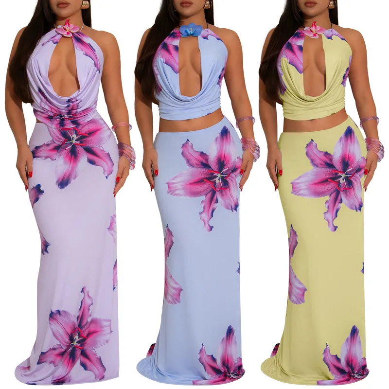 Casual Holiday Women's Sexy Streetwear Flower Polyester Skirt Co-ord Set Shorts Sets