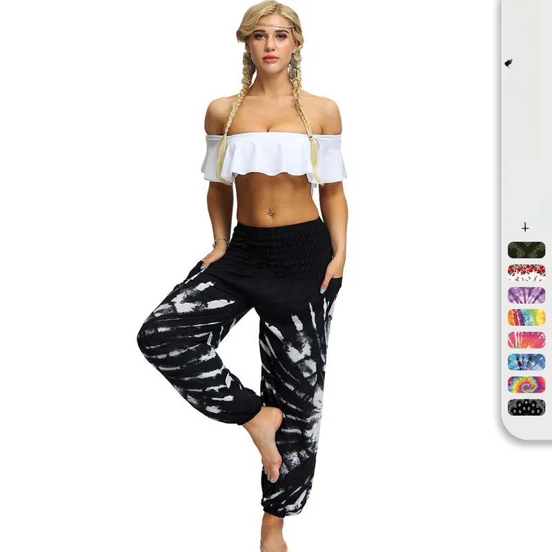 Bohemian Explosions Thai Flower Pants Tie-Dye Gradual Change Beach Holiday Bloomers Pocket Sun Protection Casual Trousers Women
