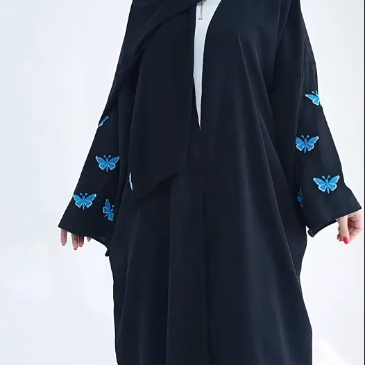 Embroidered Butterfly Cardigan Dress Women's Robe Jacket Bat Sleeve Solid Color Loose