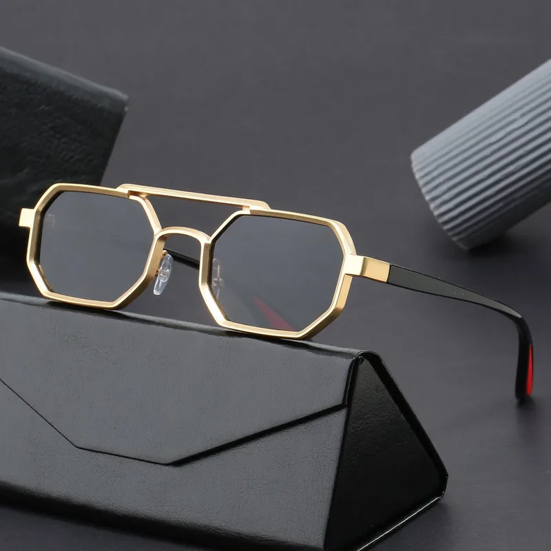 Trendy Metal Double-Beam Sunglasses, Fashionable Business Men's Outdoor Anti-Uv Sunglasses, Personalized Small-Frame Glasses