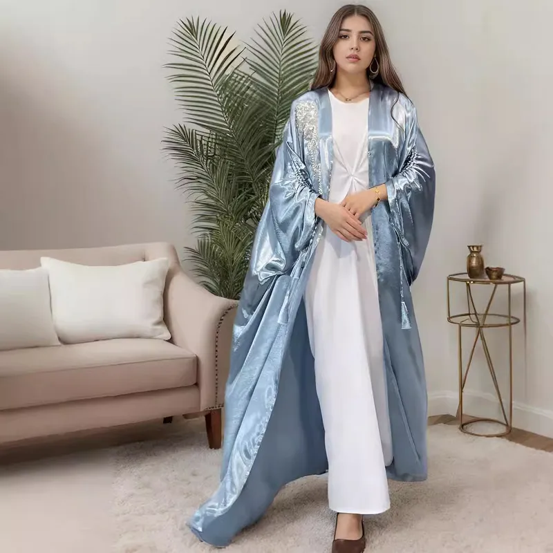 Trade Elegant Simple Middle East Turkey Solid Color Plus Size Satin Robe Abaya