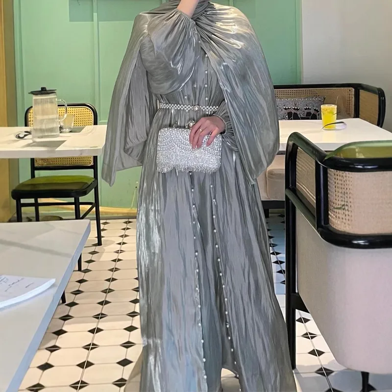 Foreign Trade Women's Muslim Clothing Streamline Yarn Three-piece Set Explosions Dress Robe Abaya