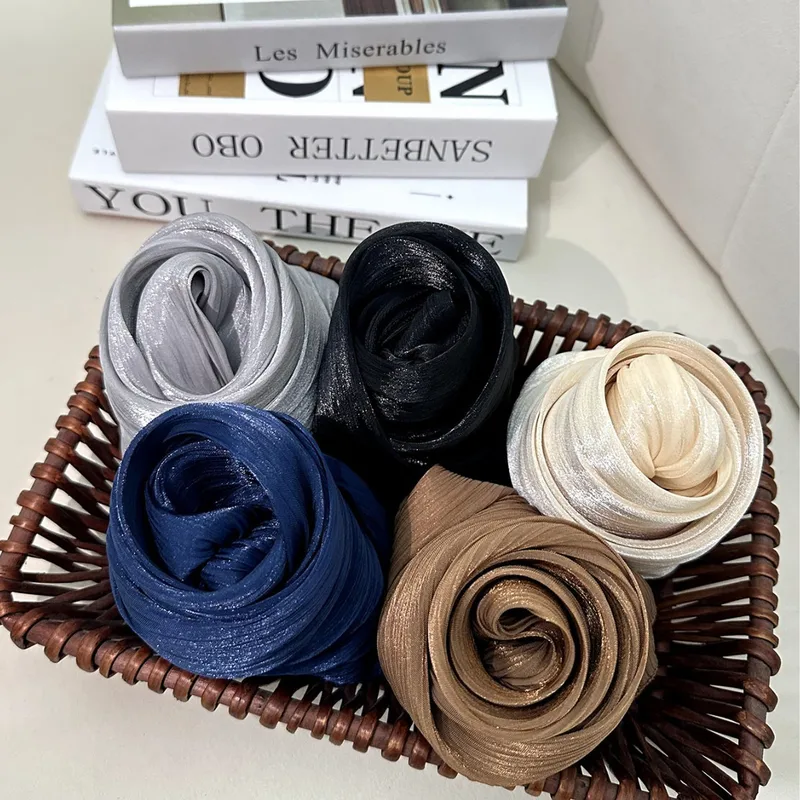 Solid Color Middle East Dubai Turkey Breathable Crepe Bright Silk Scarf Toe Scarf Solid Color
