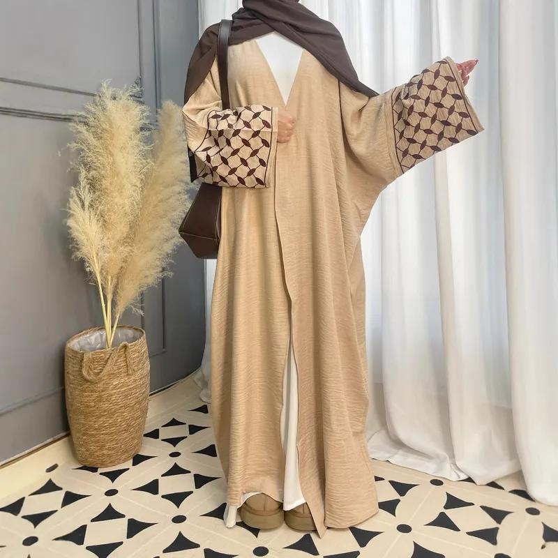 Foreign Trade Women's Clothing Muslim Clothing Abay Hand Embroidered Leaves Plaid Dress Dress Robe