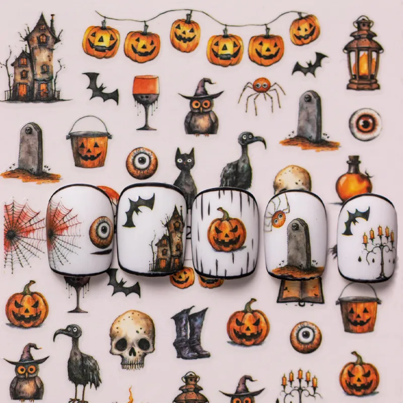 Cartoon Style Vintage Style Crow Pumpkin Cat Nail Stickers Nail Sticker