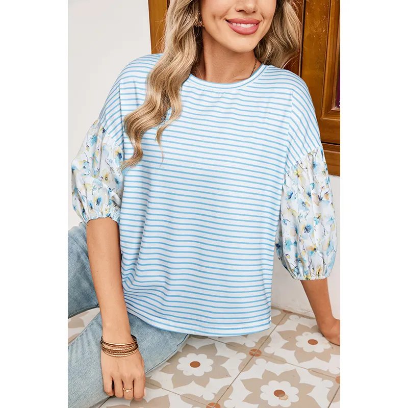 Summer New Style Women's Round Neck Half Sleeve T-shirt Fashionable Printed Casual Loose Fit Five Sleeve Length Polyester Lycra