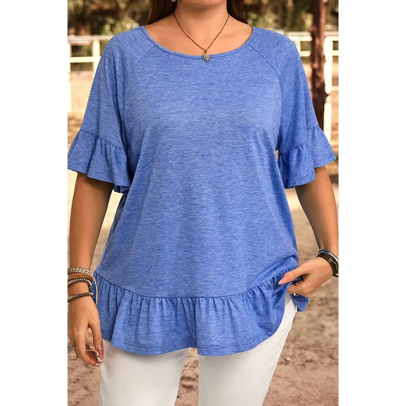 Loose Round Neck Oversize T-Shirt Women Summer New Style Solid Color Short Sleeve Women's Pullover Polyester Rayon Fiber