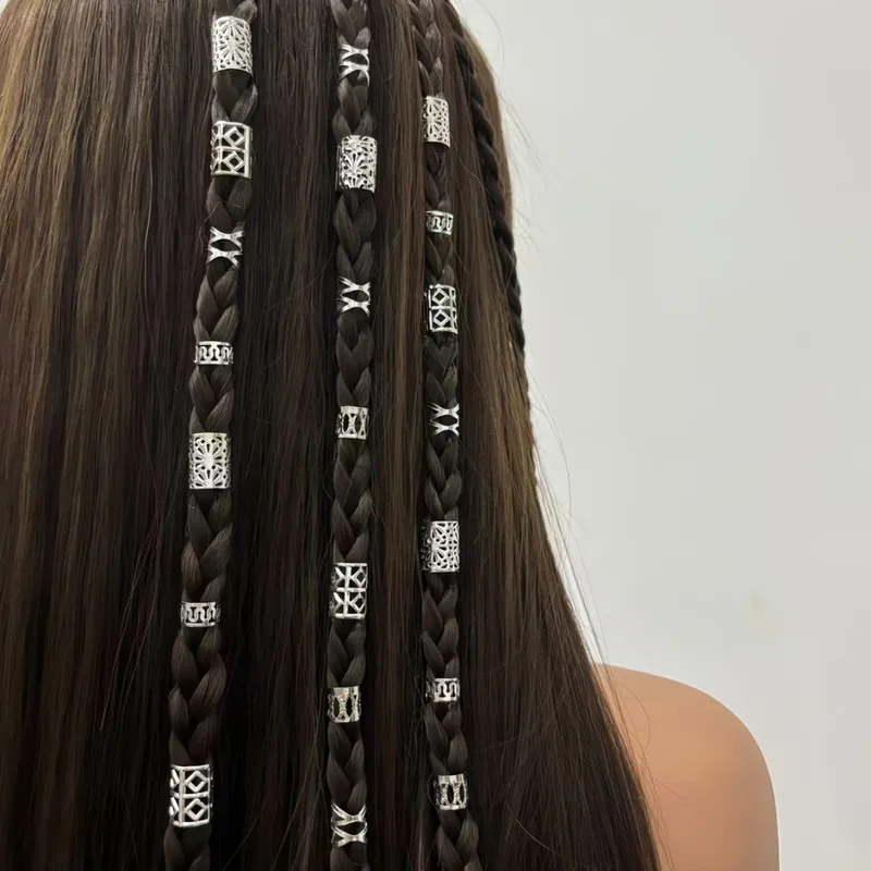 50PCs Hot DIY Wig Decorations, Dreadlocks Ornament Accessories, Iron Hoop Hollow Hair Extension Ring Circle, Barrettes Accessories