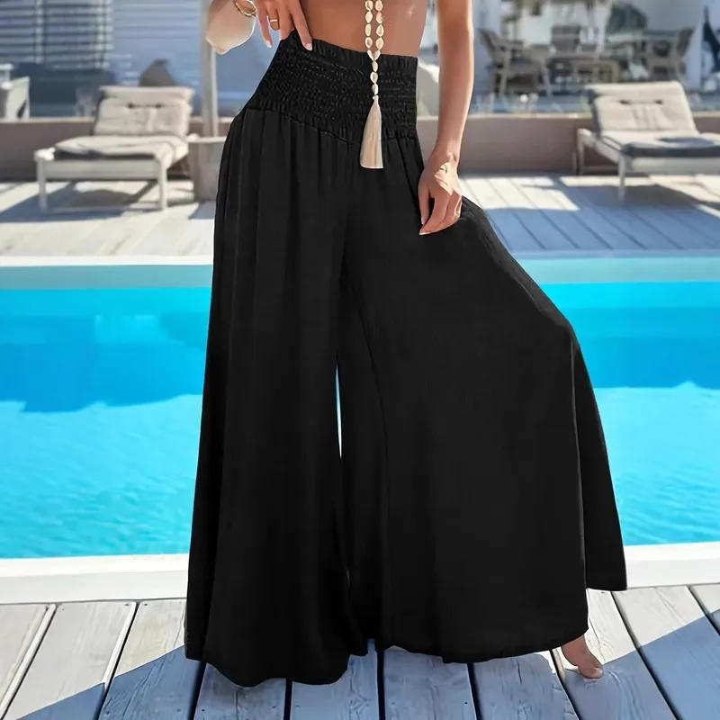 Independent Station  Europe And The United States  Spring And Summer New Solid Color High Waist Ice Silk Wide Leg Pants For Women
