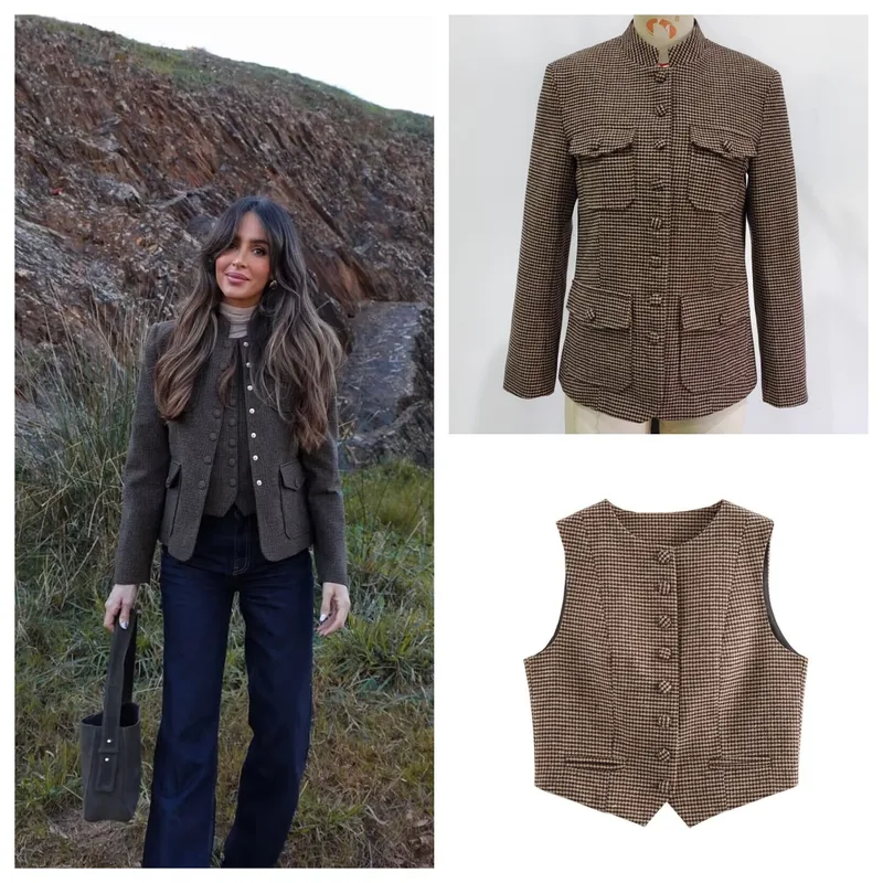 Women's Streetwear Houndstooth Coat Jacket