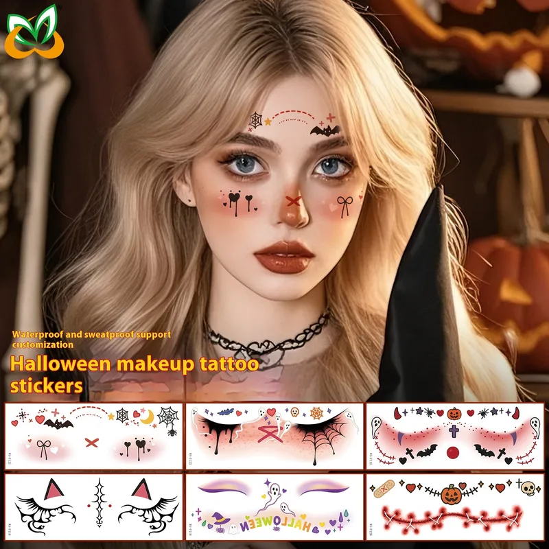 New Arrival Halloween Makeup Face Pasters Cute Ghost Makeup Tattoo Sticker Shooting Props Stickers Waterproof And Sweat-Proof
