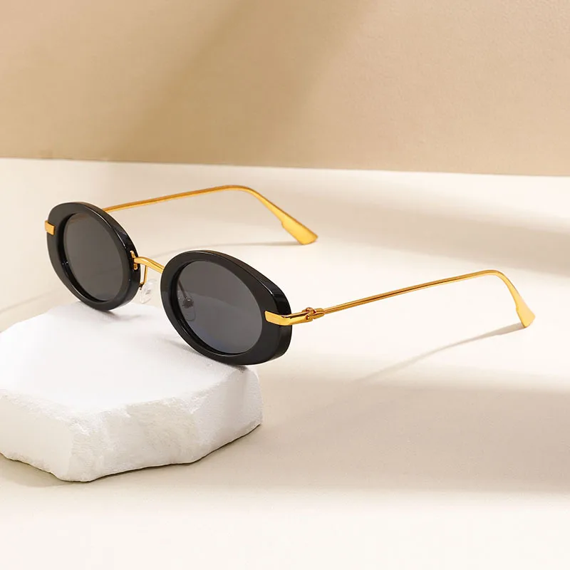 Internet Celebrity Same Style Retro Fashionable Oval Small Frame Fashion Sunglasses Street Shoot Concave Style Summer Sunscreen Sunglasses