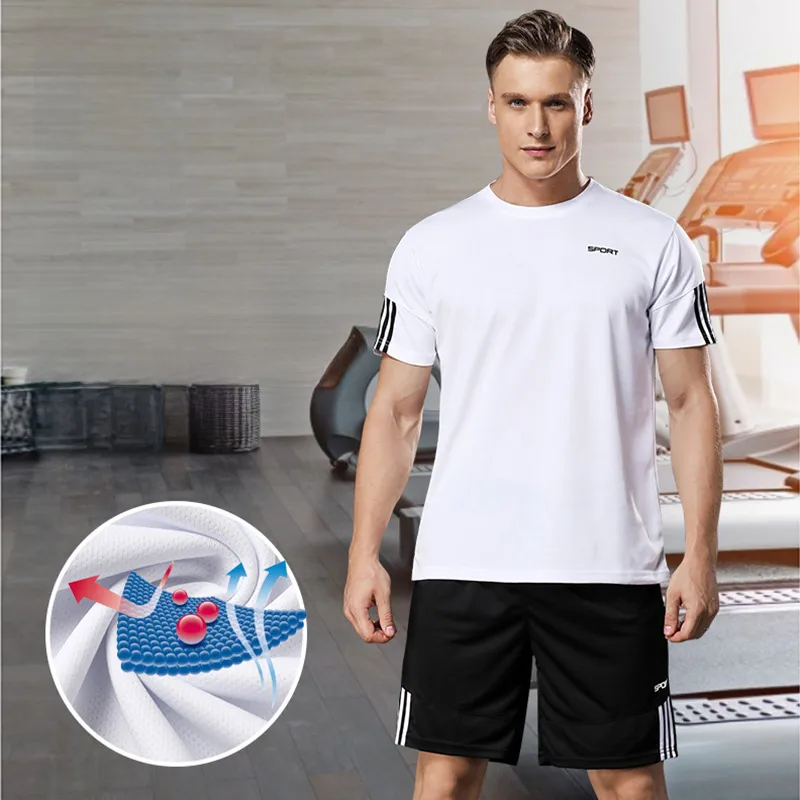 Sports Quick-drying Suit Two-piece Suit Men's Short-sleeved Casual Wear Running Suit Summer Quick-drying T-shirt 1801