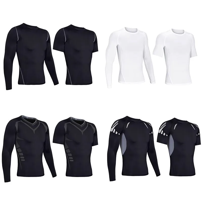 Sports Tight Men's High Elastic Quick-drying Long-sleeved Short-sleeved Basketball Football Fitness Riding Base White Sweat-absorbent T-shirt