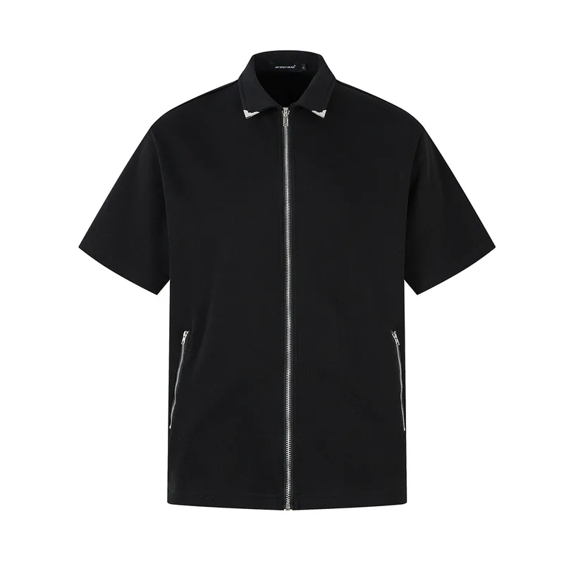 Jiayiku Men's  New Cleanfit Niche Design Zipper Shirt Summer Short-sleeved Superior Sense