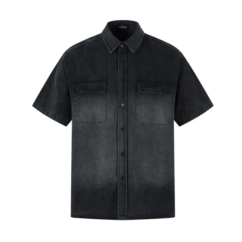 Jiayiku Men's  Summer New American-style Washed Old Shirt Short-sleeved Workwear Jacket Vintage Ins Trendy