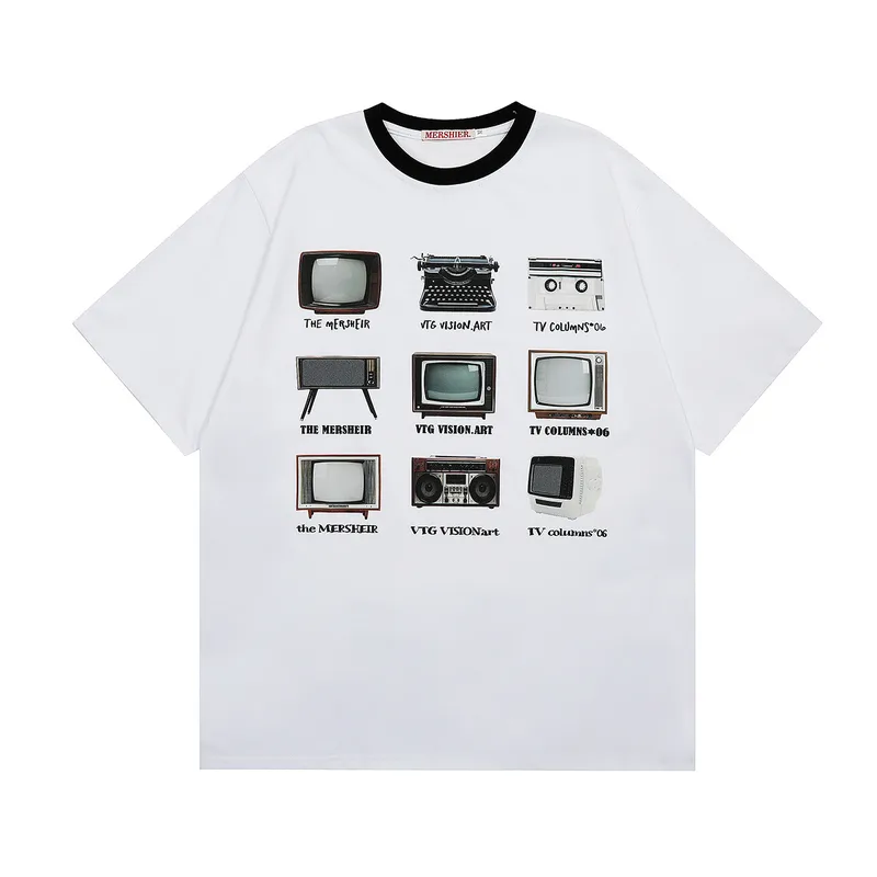 Jiayiku Fashion Brand  Summer New American Retro Couple T-shirt Loose TV Printed Short-sleeved T-shirt For Men And Women