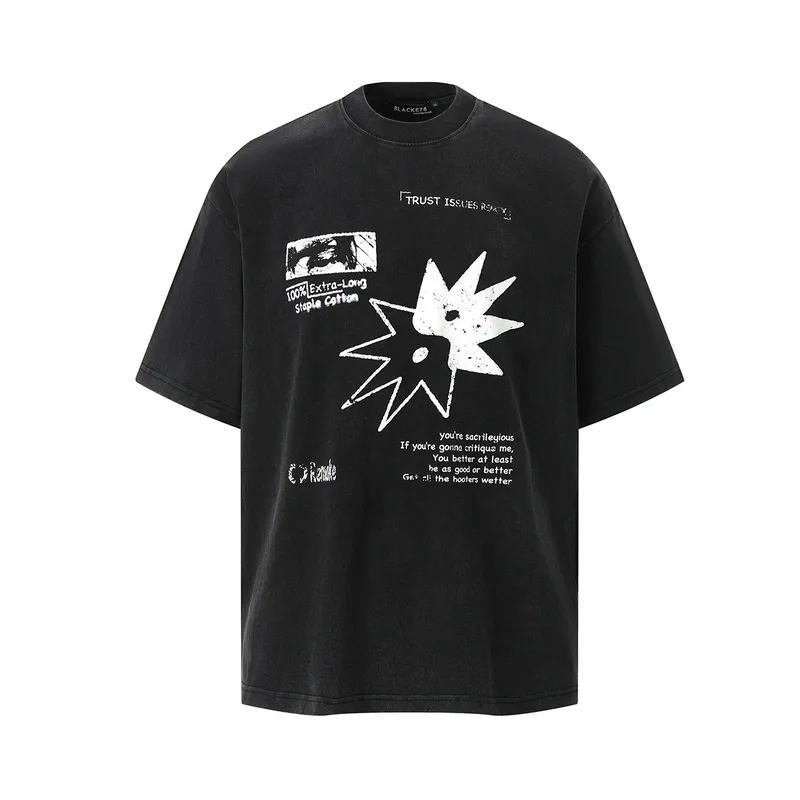 Jiayiku Men's  Summer New American Retro Fashion Brand Washed T-shirt Cotton Loose Half Sleeve High-grade Sense