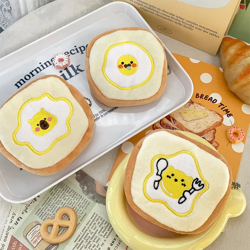 Cute Simulation Breakfast Poached Egg Toast Plush Coin Purse Fun Funny Doll Pendant Stall Doll Wholesale