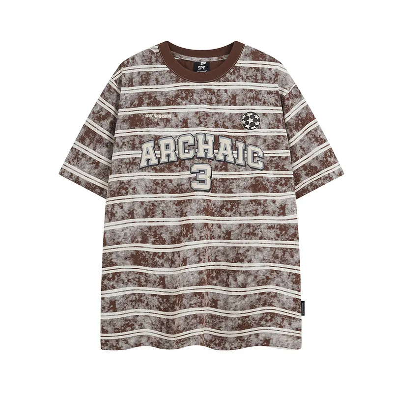 Jiayiku Men's  Summer American Jersey Retro Fashion Brand Heavy 300g Graffiti Stripe Short Sleeve T-shirt Men