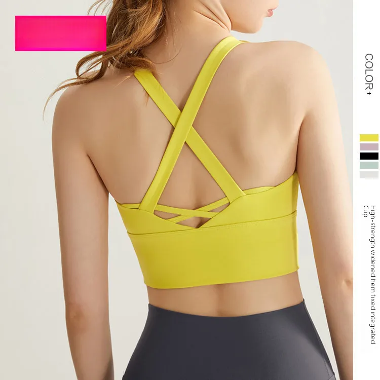 New High Strength Sports Underwear Fixed Chest Pad Beautiful Back Fitness Yoga Suit Running Bra Mid-length Vest