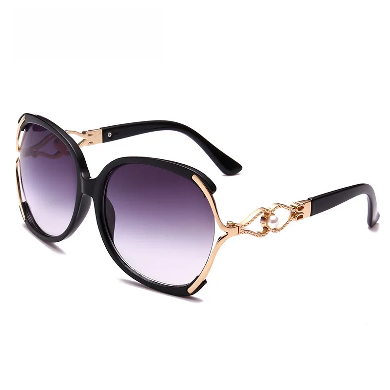 Classic Fashion Big Brand All-match Women's Sunglasses Trendy Pearl Sunglasses Large Frame Sunglasses 512