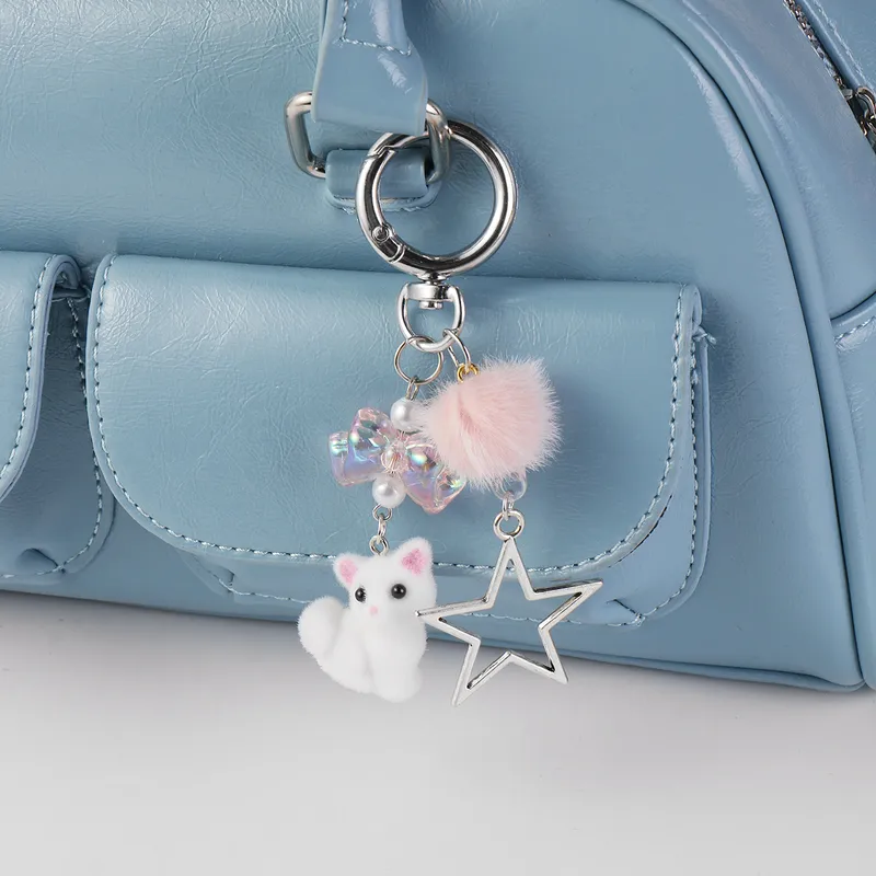 Explosions Ins Exquisite Sweet All-match Hollow Love Star Fur Ball Flocking Fox Pendant Keychain