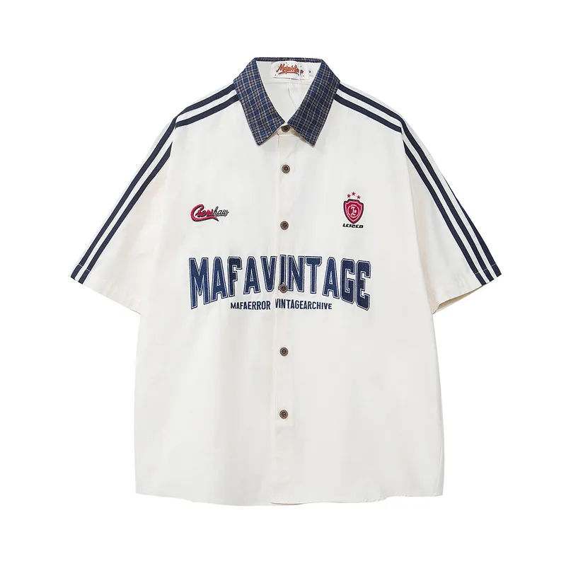 Jiayiku Men's  New American Antique Cleanfit Fashion Brand Embroidered Couple's Short-sleeved Shirt For Men And Women