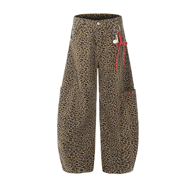 Jiayiku Fashion Brand  New  Vibe Leopard Print Personalized Machete Casual Pants Men And Women Ins Fashion Wide Leg Pants