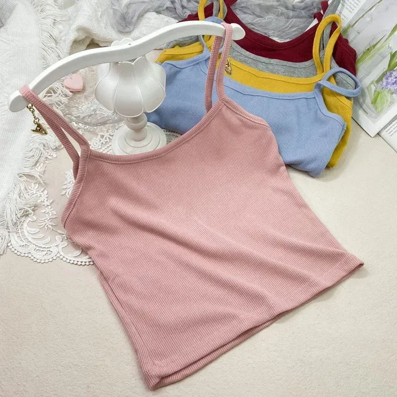 Summer New Solid Color Small Sling Female Girl Student Inner Slim Threaded Small Vest All-match Short Base Shirt