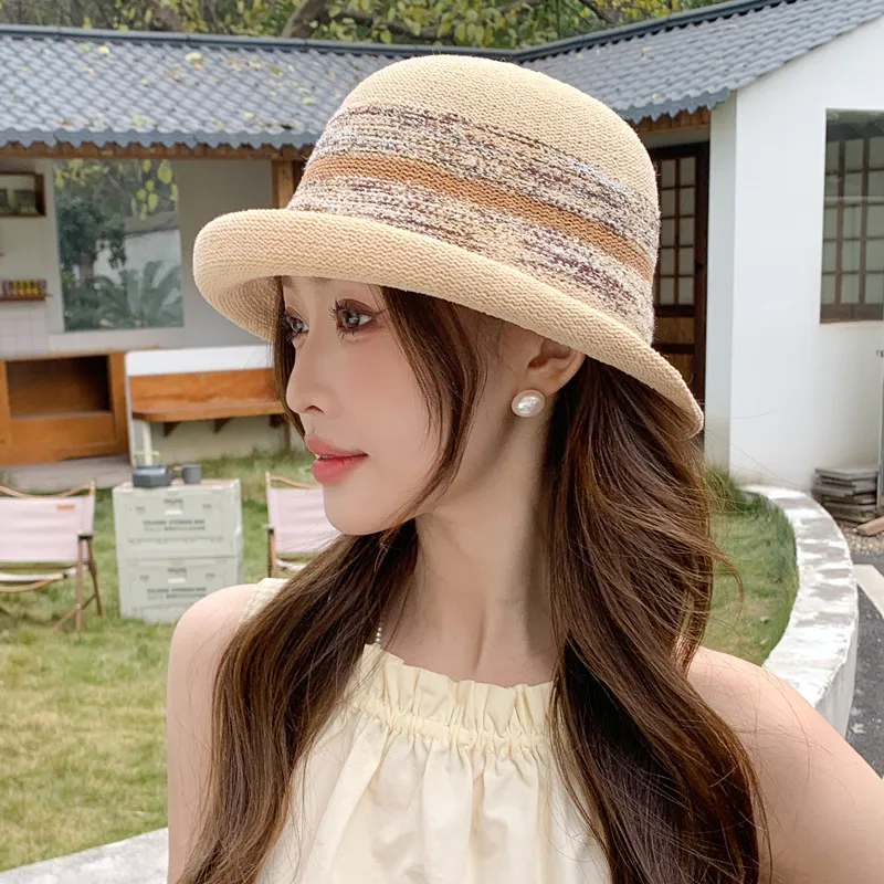Summer New Style Hat Women's Elegant Elegant Curl-edge Fisherman Hat Women's French Elegant Elegant Elegant Face-making Small Basin Hat