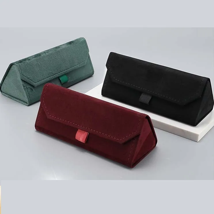 New Plush Box Triangle Folding Box Compression Resistant Full Frame Glasses Case Glasses Bag Printable Logo