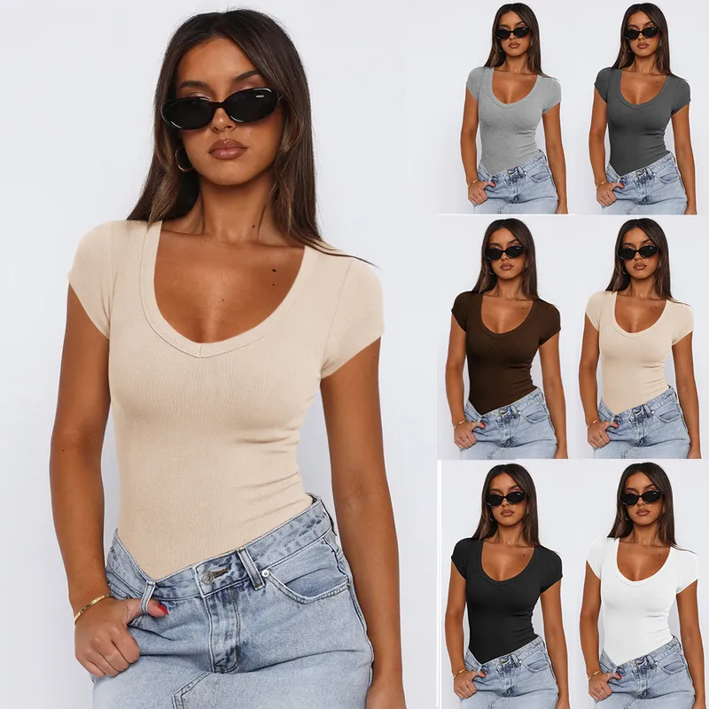 Summer  Explosions Women's Threaded Pullover Solid Color Spice Girl All-match Sexy Fashion Short-sleeved Top For Women