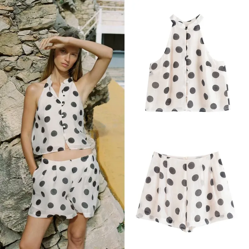 Holiday Selfie Street Women's Streetwear Round Dots Polyester Shorts Co-ord Set Shorts Sets