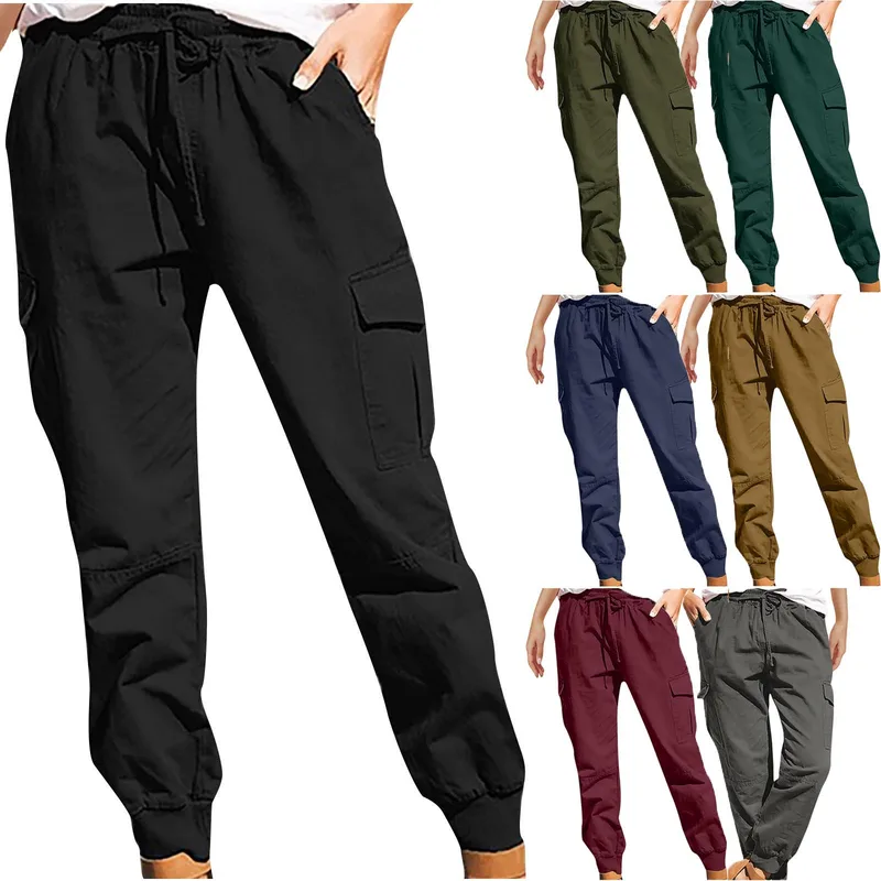 Independent Station   Women's Solid Color Casual Fashion Pocket Lace-up Workwear Trousers High Waist Women's Pants