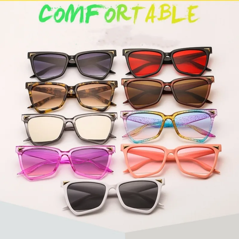 New Personality Rainbow Sunglasses Leopard Print Rice Nails Rainbow Color Women Sunglasses Cat Eyes  9632