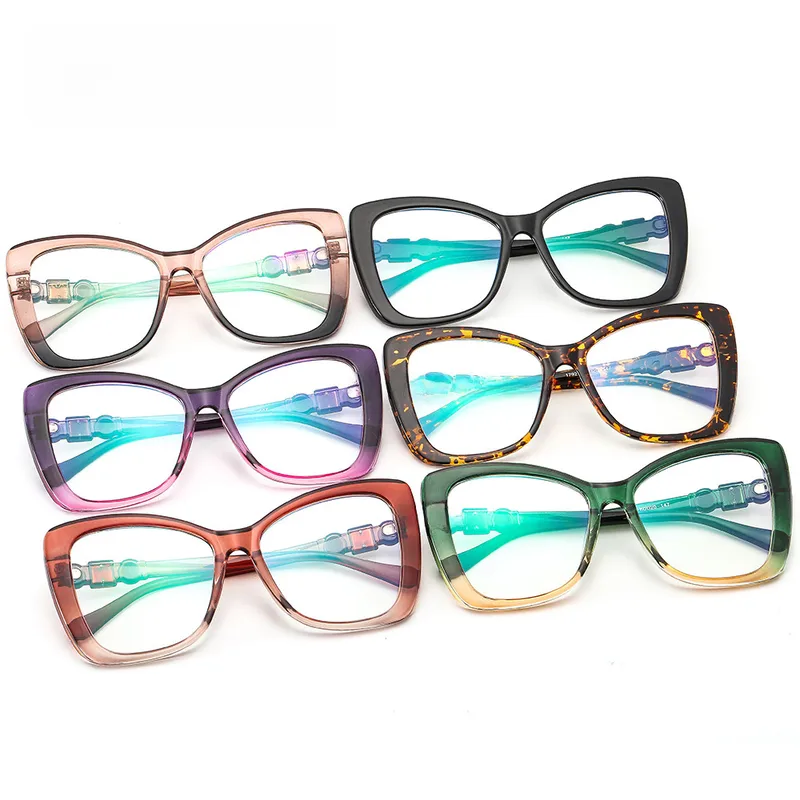 17921 Outu Large Frame Women's Inter-Color Sunglasses Anti-Blue Light Flat Glasses With Diamond Decoration Gorgeous Sunglasses