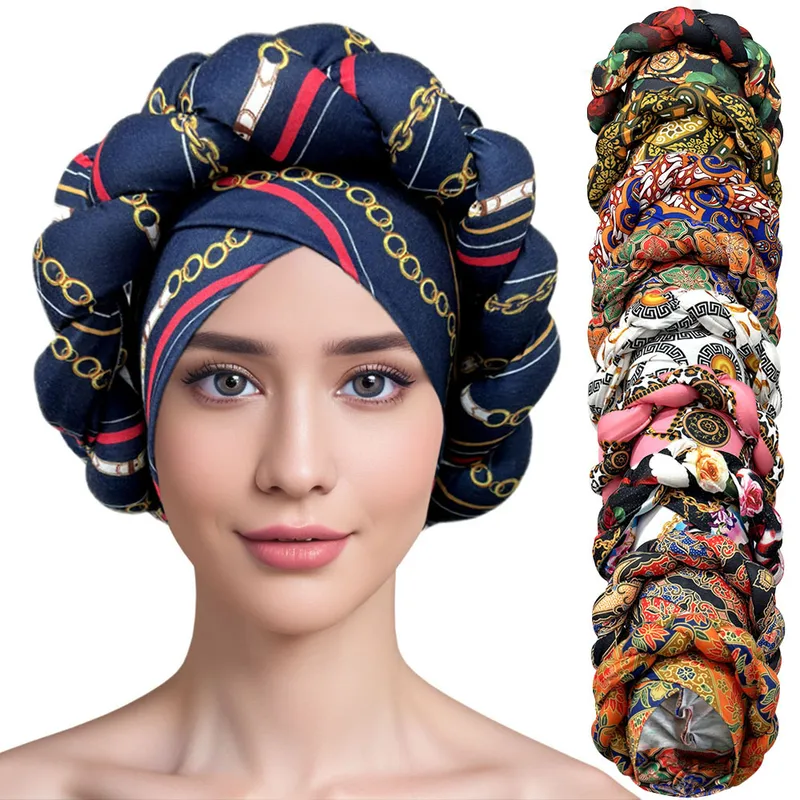 Hat Women's Sheep Bone Braid Printed Ethnic Turban Women's Cross Hat   Fashion Thick Braid Headband