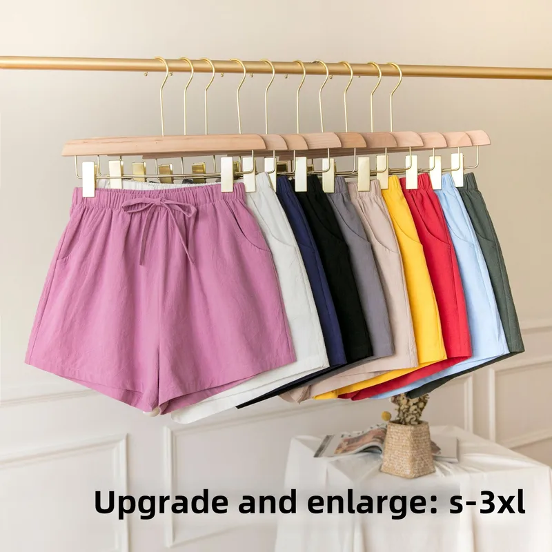 Cotton Linen Shorts Women's  Summer New Loose Sports Casual A-shaped Wide Leg Foreign Trade Chubby Girls Plus Size Shorts