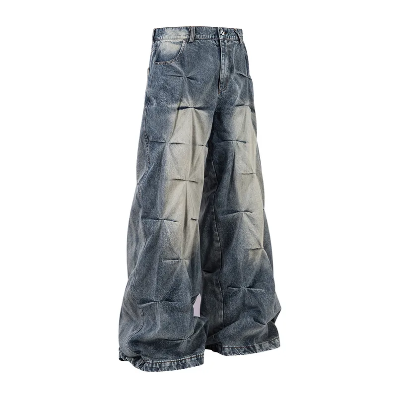 Jiayiku Men's  New Jeans High Street Men's High Street RO Style Superior Sense Jeans Wide Leg Pants