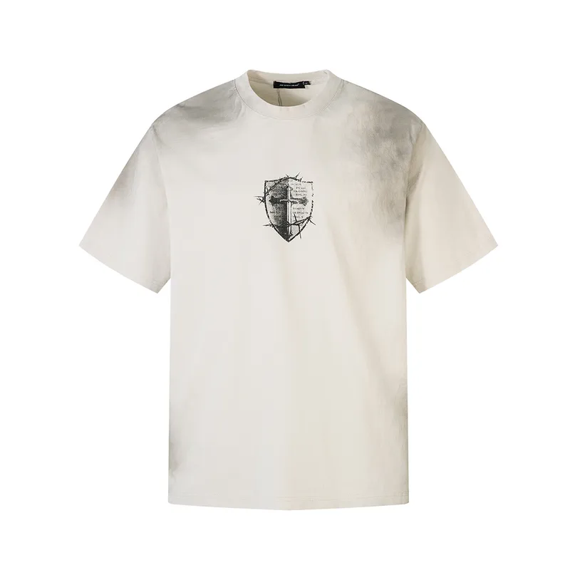 Jiayiku Men's  Summer High Street American Hip Hop Brand Heavy Cotton Base Shirt Washed T-shirt Short Sleeve