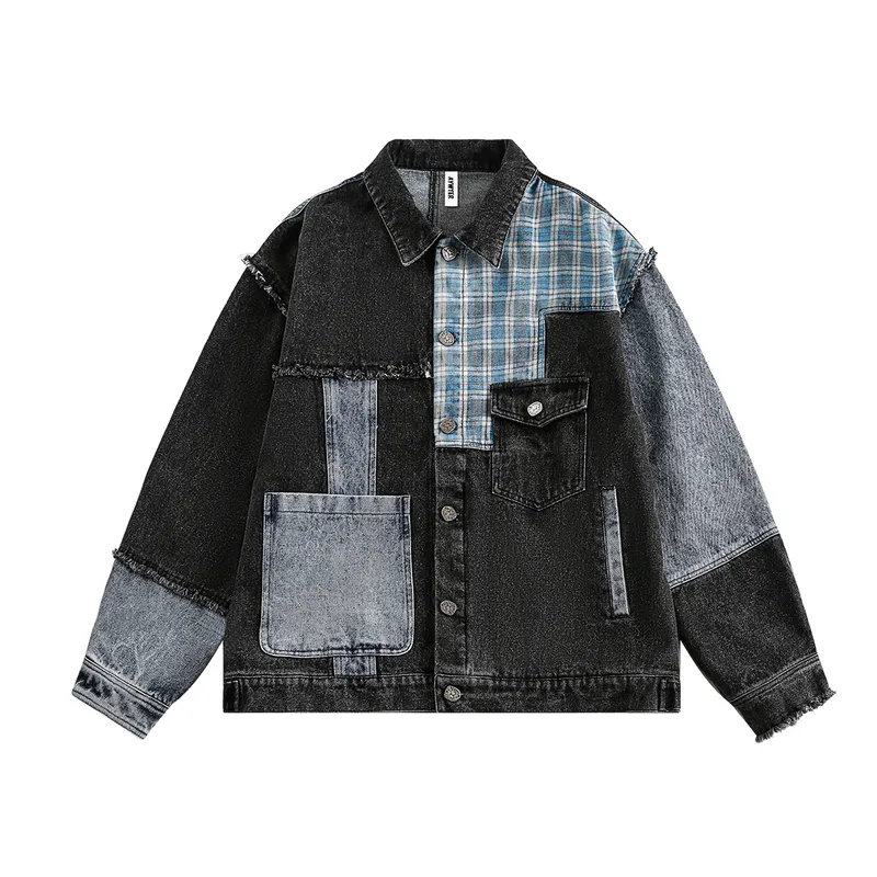 Jiayiku Tide Brand  Spring New American Retro Damaged Stitching Wash Denim Jacket Antique Feeling Coat