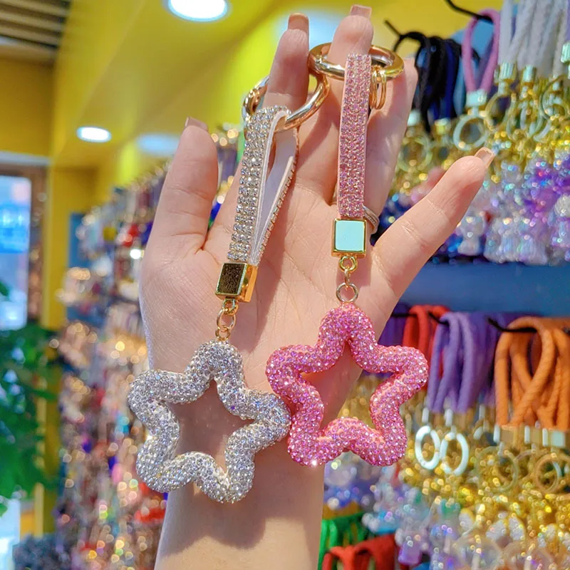 Pottery Clay Diamond Five-Pointed Star Car Chain Ring Lanyard Key Chain Pendant Couple Bag Hanging Small Gifts Wholesale