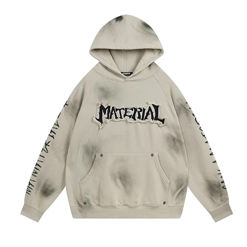 Jiayiku Men's  Waste Earth Style American-style Washed Heavy Hoodie Autumn And Winter New Cloth Embroidered Hooded Sweater