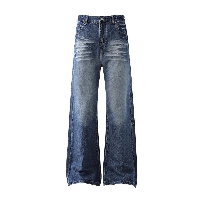 Jiayi Library Men's  New High Street American Style Micro-La Jeans Men's And Women's Retro Washed Loose Wide-leg Trousers