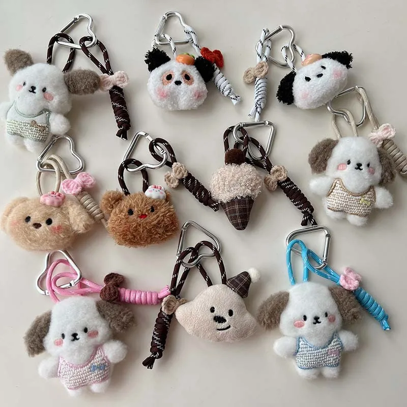 New-style Cartoon Cotton-filled Fabric Puppy Rabbit Doll Car Keychain Pendant Mobile Phone Lanyard Bag Hanging Ornaments For Women